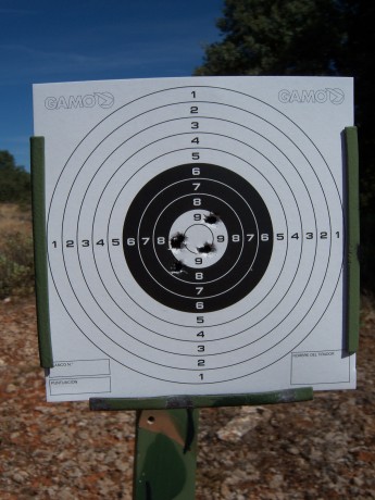 Después de algún tiempo pasamos una mañanita tirando a 50 metros con mi Hatsan, visor Leapers 3 - 9 X40 10