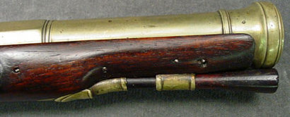Extremely fine, original flintlock, brass barrel, bell muzzle holster pistol by H. Hadley, London, Circa: 02
