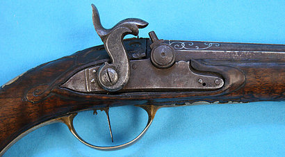 A fine German dueling pistol, numbered on the tang as two of a pair, by Johann Andreas Kuchenreiter I 02