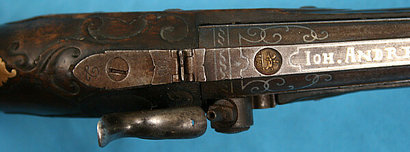 A fine German dueling pistol, numbered on the tang as two of a pair, by Johann Andreas Kuchenreiter I 21