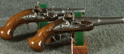 Pair of French Flint Pocket Pistol, 8 inches total length, made by Morell, dated to late 1700\'s. Funcitional 00
