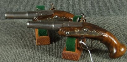 Pair of French Flint Pocket Pistol, 8 inches total length, made by Morell, dated to late 1700\'s. Funcitional 10