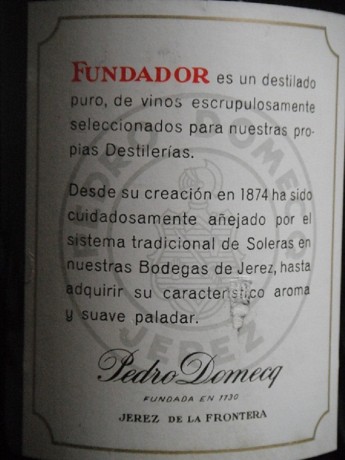 Se vende botella de Brandy Fundador de febrero de 1970 (43 años), en perfectísimo estado de conservación, 10