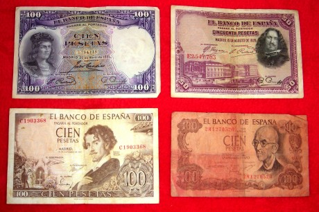 FOTO (BILLETES 1 - frente y reverso)
.- Billete de CIEN Pesetas ( 25 de Abril de 1931) 
.- Billete de 01