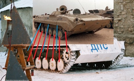 Realmente es la torre, el chasis o de T-80 o T-70.
Y si la foto no es un truco, imagino que el policía 90