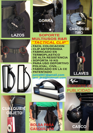 SOPORTE PARA CIONTURON DE TIRO O POLICIAL "TACTICAL CLIP". 
COLOR ROJO O NEGRO, UTIL PARA COLGAR 00