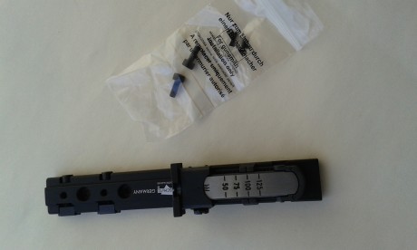 Vendo extensión con alza Anschutz para montar en carabinas con carril de 11 mm. Completamente nueva. 

Perfecta 01