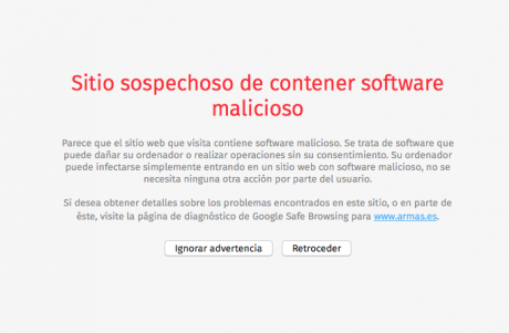 Desde esta tarde, cuando entro en armas.es me dice que la página es una web atacante que roba información, 40