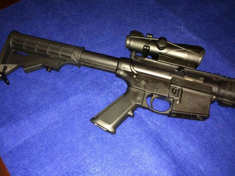 Carabina semiautomática tipo AR15.
Calibre: .22 LR.
Un cargador de 25 cartuchos.
Acabado: negro mate. 00