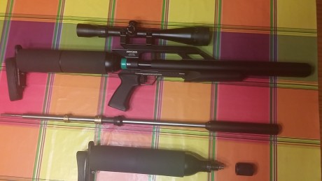 Un amigo me ha pedido que le ponga a la venta esta carabina:
Airforce talon cal 6'35 
2 valvulas hi flow
Deposito 11