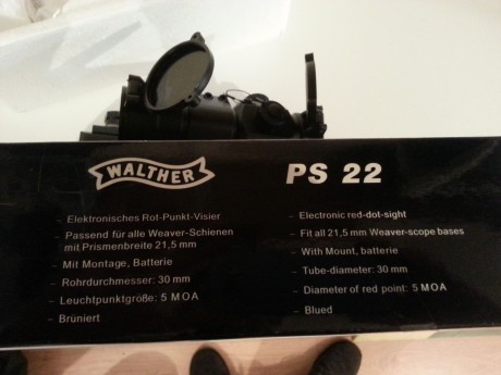 Visor Walther ps22 punto rojo con 11 intensidades, incluye monturas para rail weaver .
Perfecto estado 00