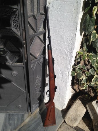 rifle artesanal ingles calibre 375 H&H muy buen estado alza de librillo monturas apel
lleva visor 01