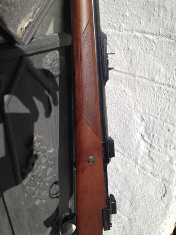 rifle artesanal ingles calibre 375 H&H muy buen estado alza de librillo monturas apel
lleva visor 00
