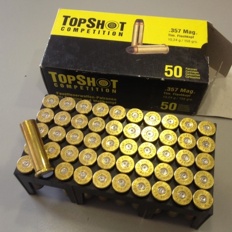 Vendo 50 vainas del calibre 357 Magnum, con un solo uso.
Son de la macra TopShot, con un acabado que no 00