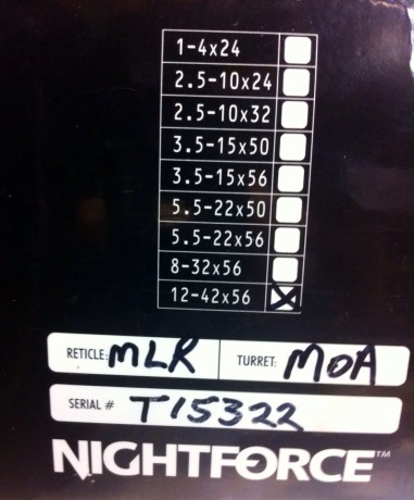 Pues eso que pongo a la venta este extraordinario visor NIGHTFORCE modelo NXS 12-42X56 con retícula MLR 10