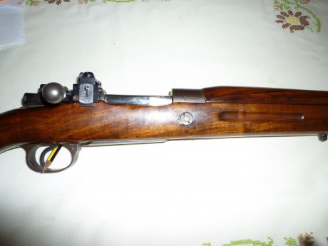 Preparado para el tiro, con dioptero y tunel Lyman, así como gatillo Timney.
Cerrojo pulido y madera al 00