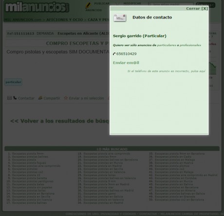 Uno pide por un Pietta niquelado con sus certificados, 2000 euros, jajaja.

Y el otro anuncio, no comete 150