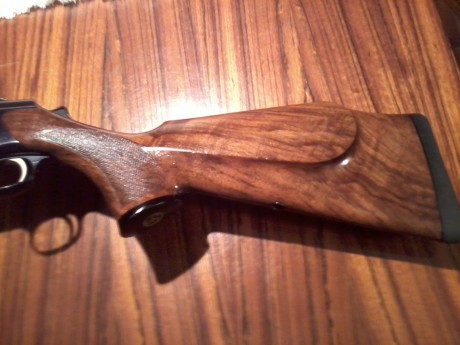 Rifle de alta gama, culata y guardamanos en madera grado 4, alza y punto de mira de alto contraste, cerrojo 12