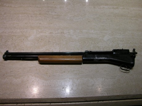COLECCIONISTA, RIFLE REPETIDOR CROSMAN 102 BOMBA TIJERA; CALIBRE .22

Es un rifle repetidor de 10 disparos 00