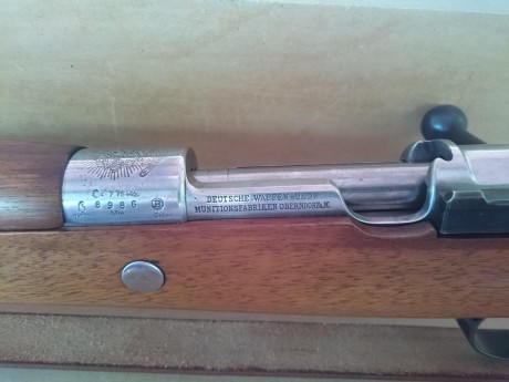 Un primo vende este fusil, Mauser, modelo 1908, calibre 7X57, fábrica de Oberndorf, fabricado para el 22