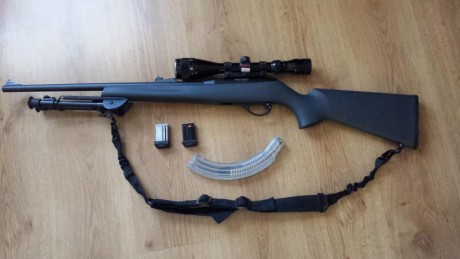 Se vende esta maravillosa Remington 597 Cal. 22 lr, con culata sintética, 2 cargadores de 10 disparos 02