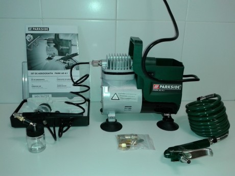 Hola .en venta equipo para pintar armas compuesto por un compresor,de fabricacion alemana,aerografo,manguera 01