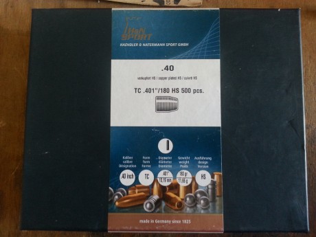 Son 2.500 puntas HN del 40 SW cobreadas de 180 grains a 85 € el millar.
Estas puntas son excelentes.
Se 30