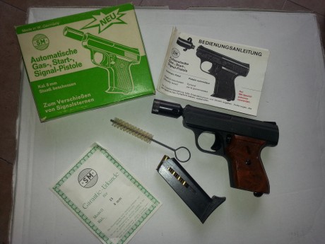 Se vende pistola de fogueo de la marca Alemana S&M modelo 110 de 8mm, con su caja original, accesorios 02