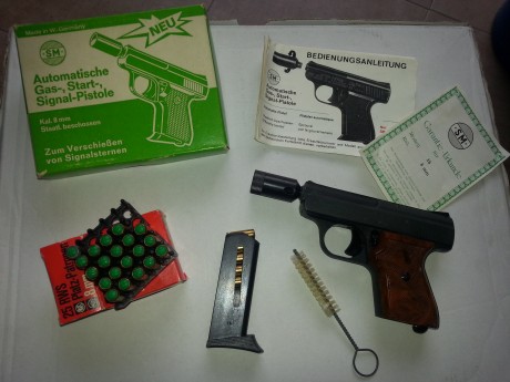 Se vende pistola de fogueo de la marca Alemana S&M modelo 110 de 8mm, con su caja original, accesorios 11