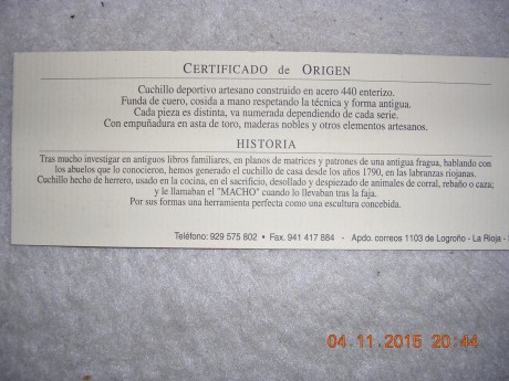 Un cuchillo, aunque no muy visto, de todos conocido, es el Macho Riojano.
Un cuchillo que se usaba tanto 170