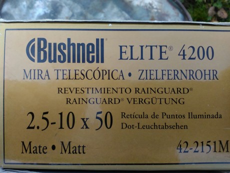 Se vende visor Bushnell élite 4200. Es de 2.5-10x50. Tiene retícula iluminada. El visor esta como nuevo 02
