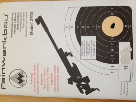 Se vende carabina del 22 lr. marca Feinwerkbau 2700 Universal.
Muestro prueba de tiro de la casa.
Se la 02