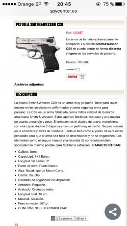 Vendo pistola smith & wesson CS9 9mm pb. Modelo CS9 chiefs Special, miras novak militares.
Características: 01