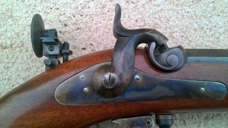 Hola amigos:
Una compañera del tiro vende este fusil Waadtländer Standard de Pedersoli, calibre .45. Era 10