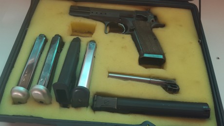 Buenas se vende tanfoglio limited del 38 con un cañón del 9X19 tres cargadores un kit del 22lr con un 00