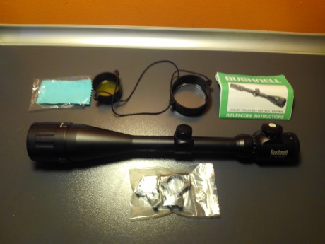 Cambio mira telescópica 6-24X50 iluminada rojo/verde es china aunque ponga Bushnell, esta bien para rifles 00