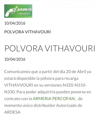 Buenas noches, 
Sabéis para cuando y que armerías comercializarán esta polvora??
Gracias y un saludo 150