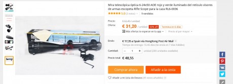 hablando con un compi del foro sobre el animalito en cuestión, alguien lo conoce?
https://es.aliexpress.com/store/product/Shooting-scope-4-50x75-Big-objective-Long-eye-relief-Long-range-scopes-Long-distance-adjustable-Hunting/1828307_32537626422.html?spm=2114.04010108.3.8.fytL3O&ws_ab_test=searchweb201556_6,searchweb201644_2_10001_10002_10005_301_10006_10003_10013_10004_62,searchweb201560_1,searchweb1451318400_6150,searchweb1451318411_6448&btsid=94954d1a-6a16-4c7f-ba56-7ceb7c0cb02e 20