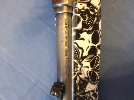 Winchester 490 22 Only. Carabina del 22. personalizada con calaveras en blanco y negro con hidroimpresion. 00