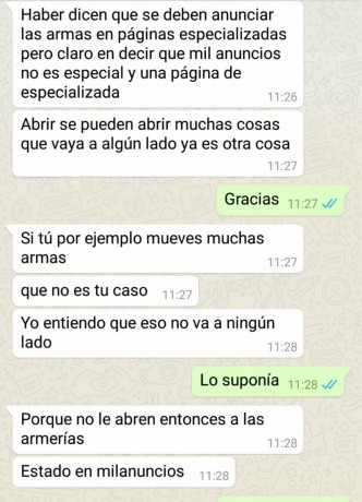 Pa mear y no echar gota...

https://www.tuslances.com/reportajes/art/10015/%C2%A1Ojo-con-anunciar-venta-de-rifles-en-webs-no-autorizadas!/ 60
