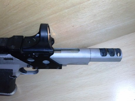 Se vende pistola Open del 38 Super, carro Caspian y cañón Nowlin, pieceria americana, mira C-more con 10