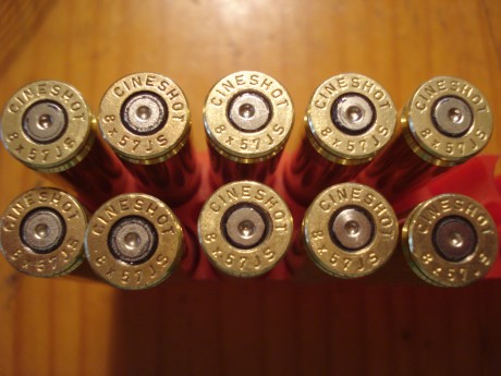 Vendo vainas marcadas Cineshot by RWS del calibre 8X57 JS con un solo tiro y pasadas por Tumbler a 30 01