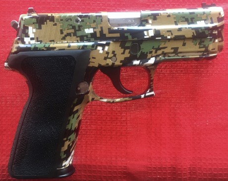 Sig Sauer P-228 al SO, 
-Cachas E2 grips.
-sistema de disparo SRT
-Mira de fibra.
-Tres cargadores.
-Acabado 12