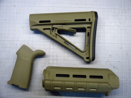 Se vende guardamanos, pistolete y culata color desierto la marca Magpul para Ar m4.
Nuevos no se han utilizado 01