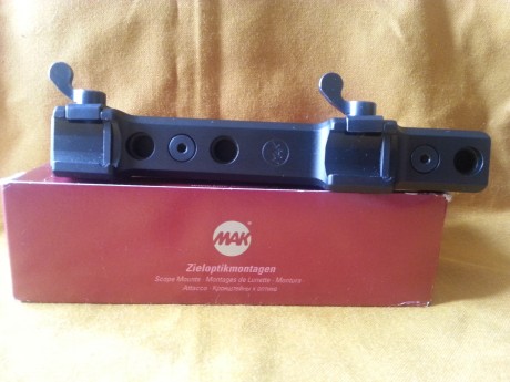 Vendo montura acero marca MAK (alemana) compatible con el sistema isi-mount de sauer modelos s303 y 202.
Tiene 01