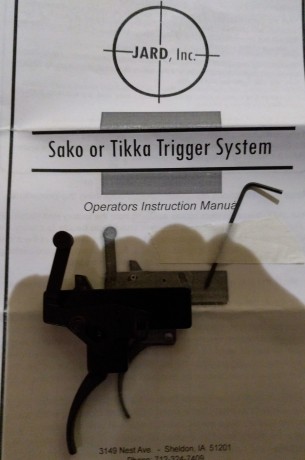 Hola

Vendo grupo disparador para rifles Tikka / Sako. El modelo es el JARD, con un peso de aprox. 340-350 00