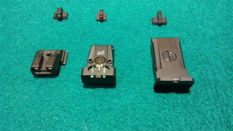 Vendo los siguientes alzas y puntos de pistola:

1.- 45 € (S&W MP9)
2.- 65 € (según fresado del arma)
3.- 02