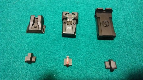 Vendo los siguientes alzas y puntos de pistola:

1.- 45 € (S&W MP9)
2.- 65 € (según fresado del arma)
3.- 01