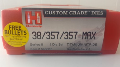   Vendo estos fantásticos die Hornady para recargar los calibres 38 WADCUTER,38SPECIAL,357MAGNUM.
Su estado 02