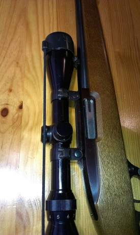 Hola.  Vendo este rifle, con cuatro cargadores de 4 disparos, cantonera de caucho y  la original, anillas 52